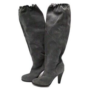 Michael Kors Knee High Boots Size 6 Leather Suede Pull On Cone High Heel Gray